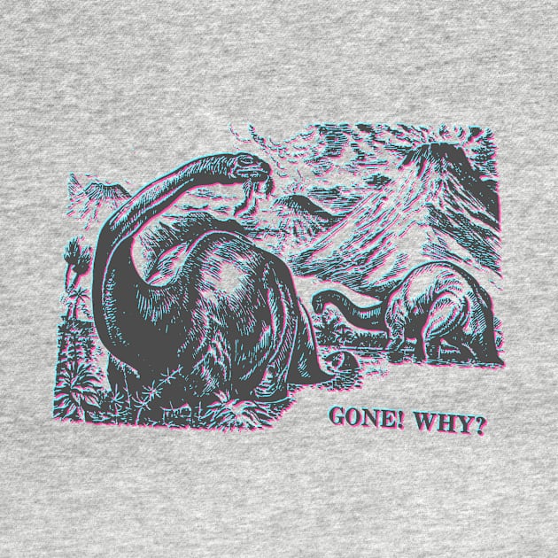 Brontosaurus GONE WHY faded vintage pink and blue dinosaur art by MacSquiddles